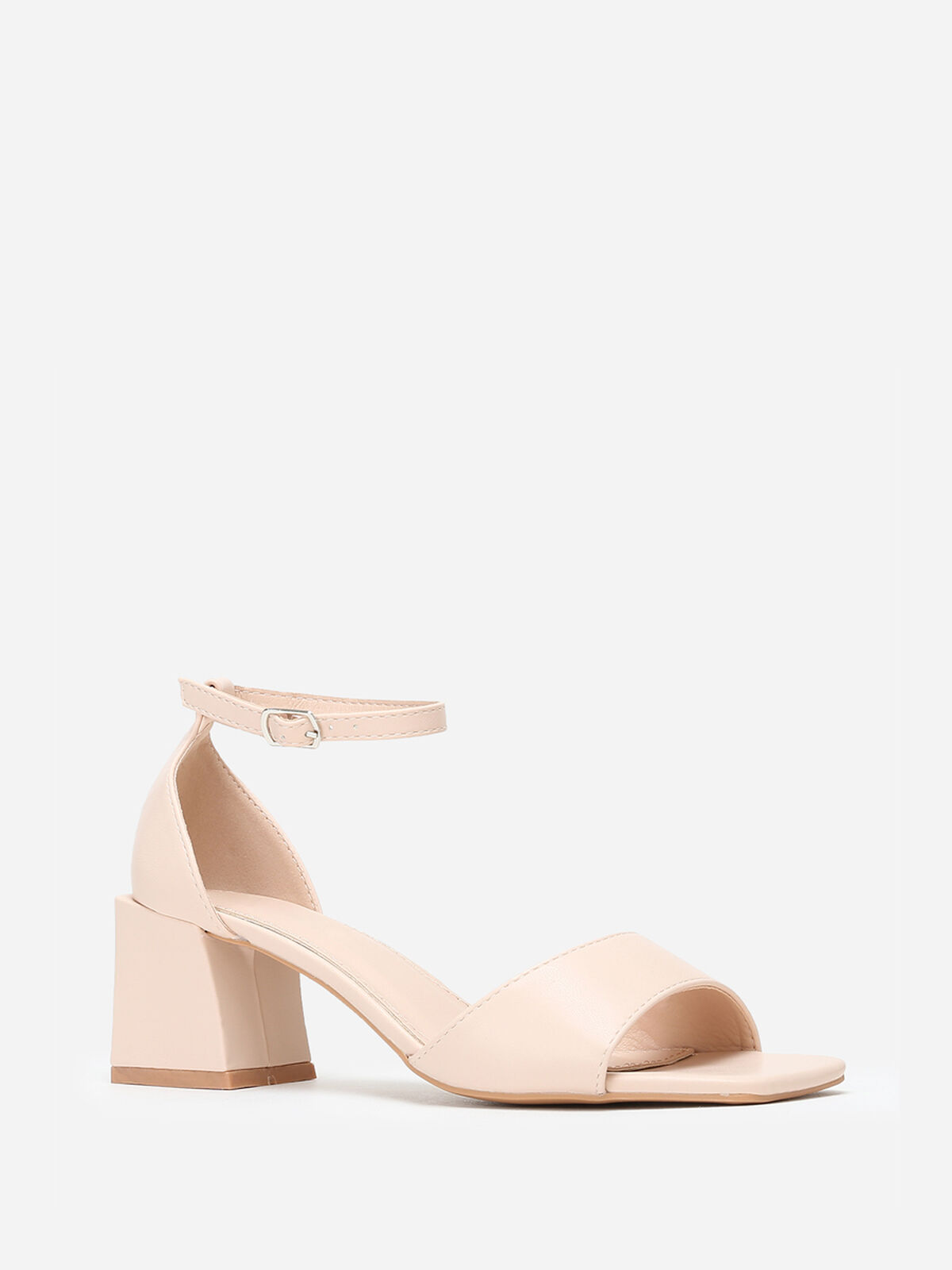 Sandales en simili à talon bloc- Beige