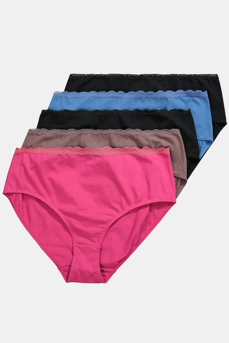 Midislips, 5er-Pack, Spitzenbund