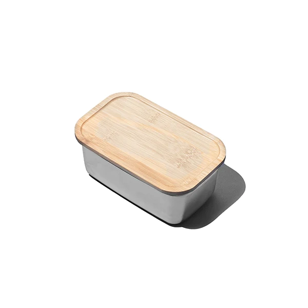 Boîte en inox avec couvercle en bambou 1000 ml compatible micro-ondes