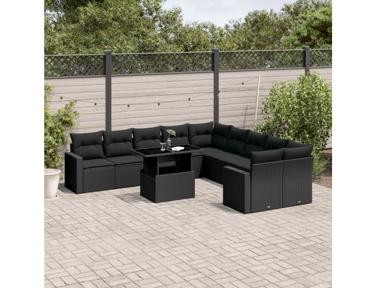 VIDAXL - Salon extérieur Salon de jardin 11 pcs avec coussins noir résine tressée