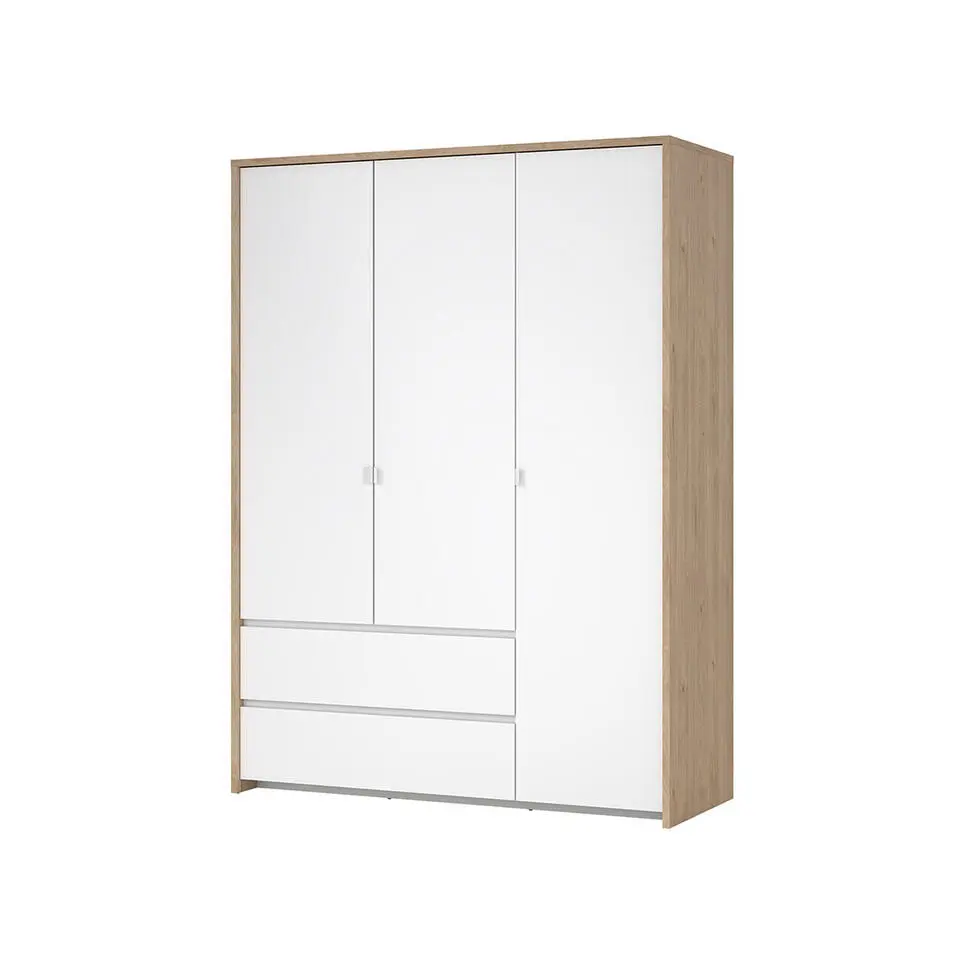 Hioshop Next kledingkast 3 deuren 2 lades 149x200cm hoogglans wit