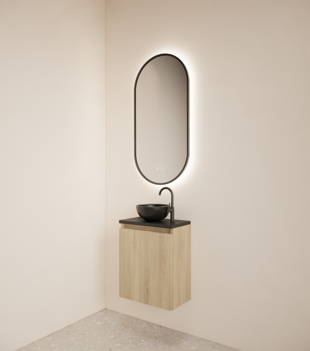 Gliss Design Echo toiletmeubel 40cm artisan eiken met toppaneel zwart mat