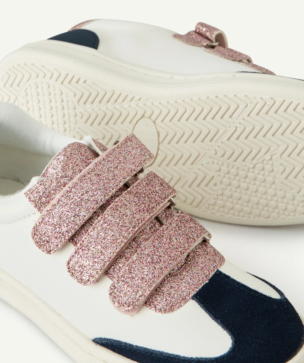 BASKETS BASSES FILLE BLANCHE BLEU ET PAILLETÉES ROSE
