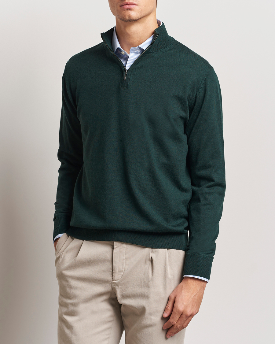 Charles Tyrwhitt Pure Merino Zip Neck Jumper Forest Green