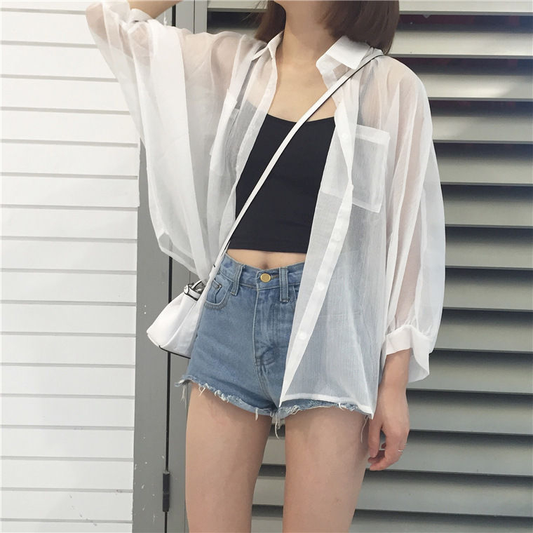 Hanji - Oversized doorschijnend overhemd met lange mouwen en kraag