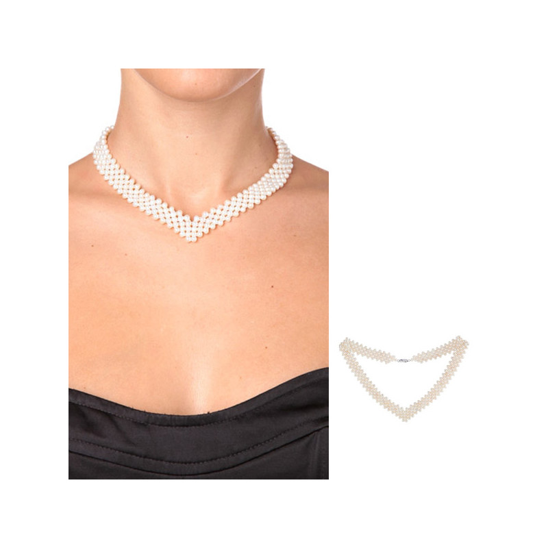 Collier 5 rangs en Perles de culture et Argent 925
