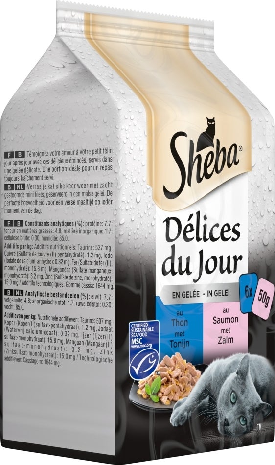 Sheba kattenvoer in gelei Delices du Jour tonijn en zalm 50 g 6 stuks