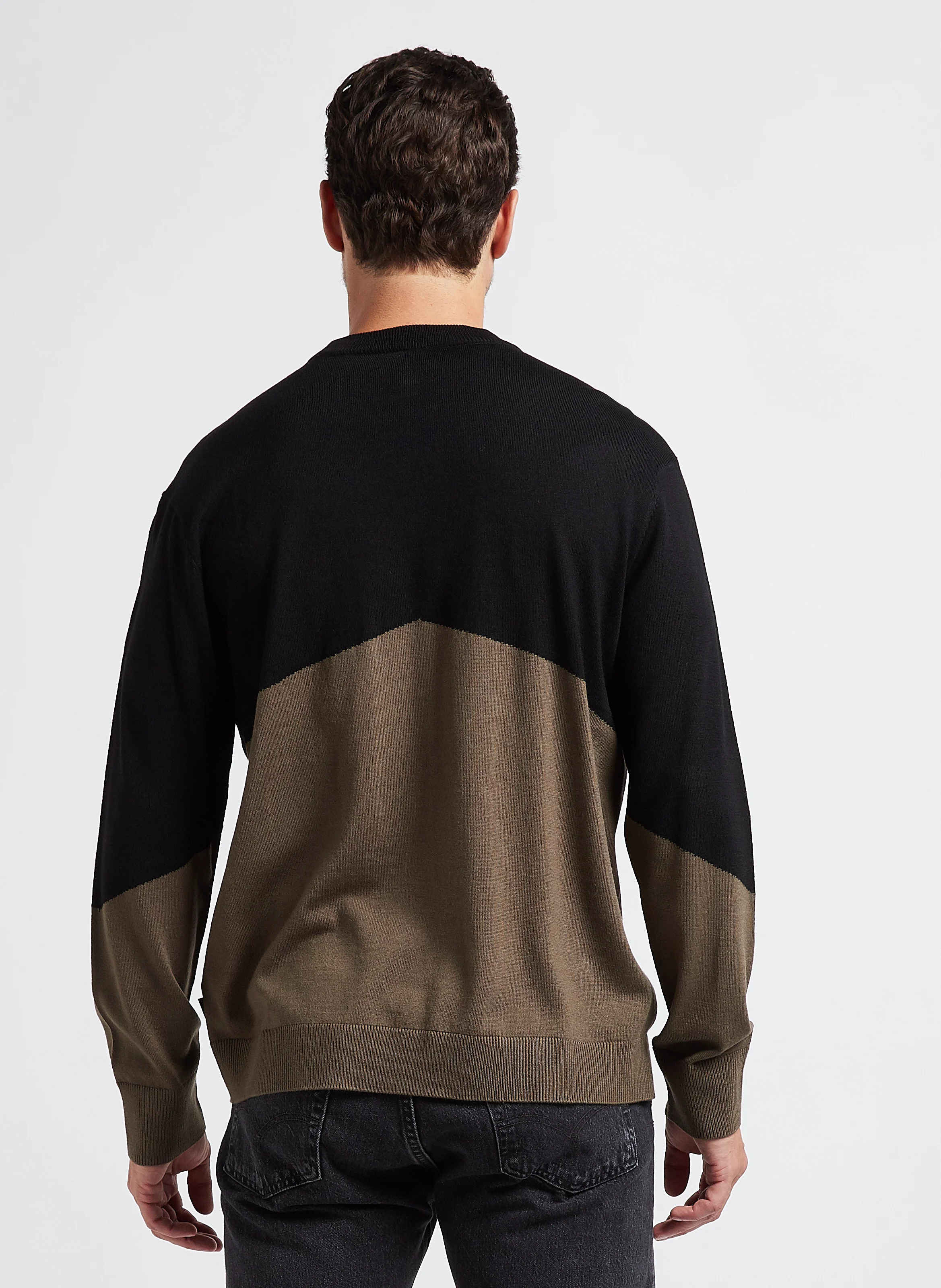 Pull col rond graphique en laine mélangé| Noir