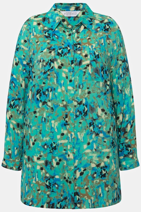Hemdbluse, Alloverprint, Longform, Hemdkragen, Langarm