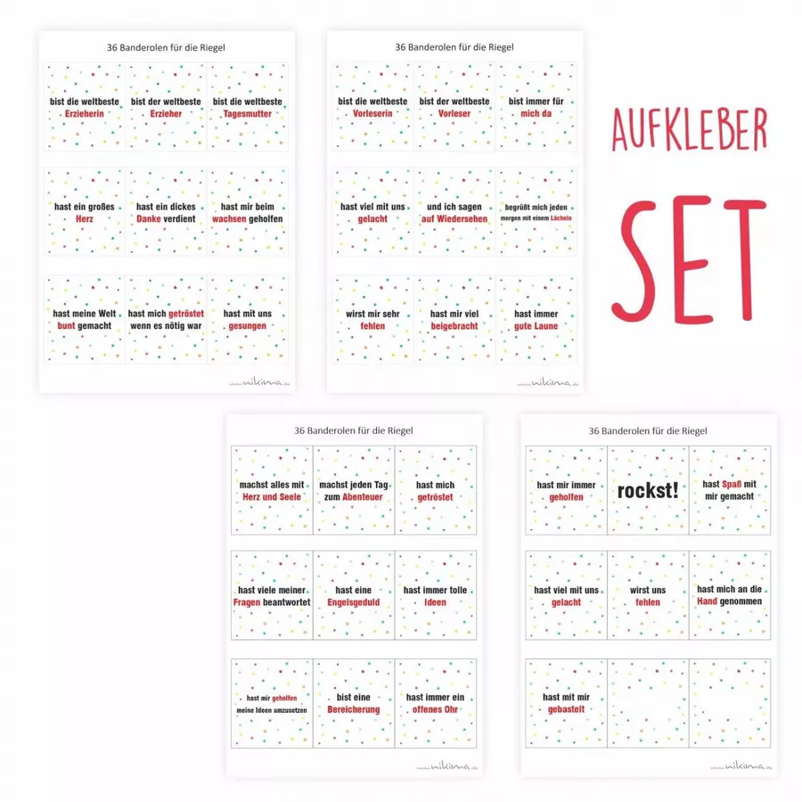 Nikima Papeterie AUFKLEBER SET - Duplo Danke Abschiedsgeschenk Erzieher Erzieherin bunt