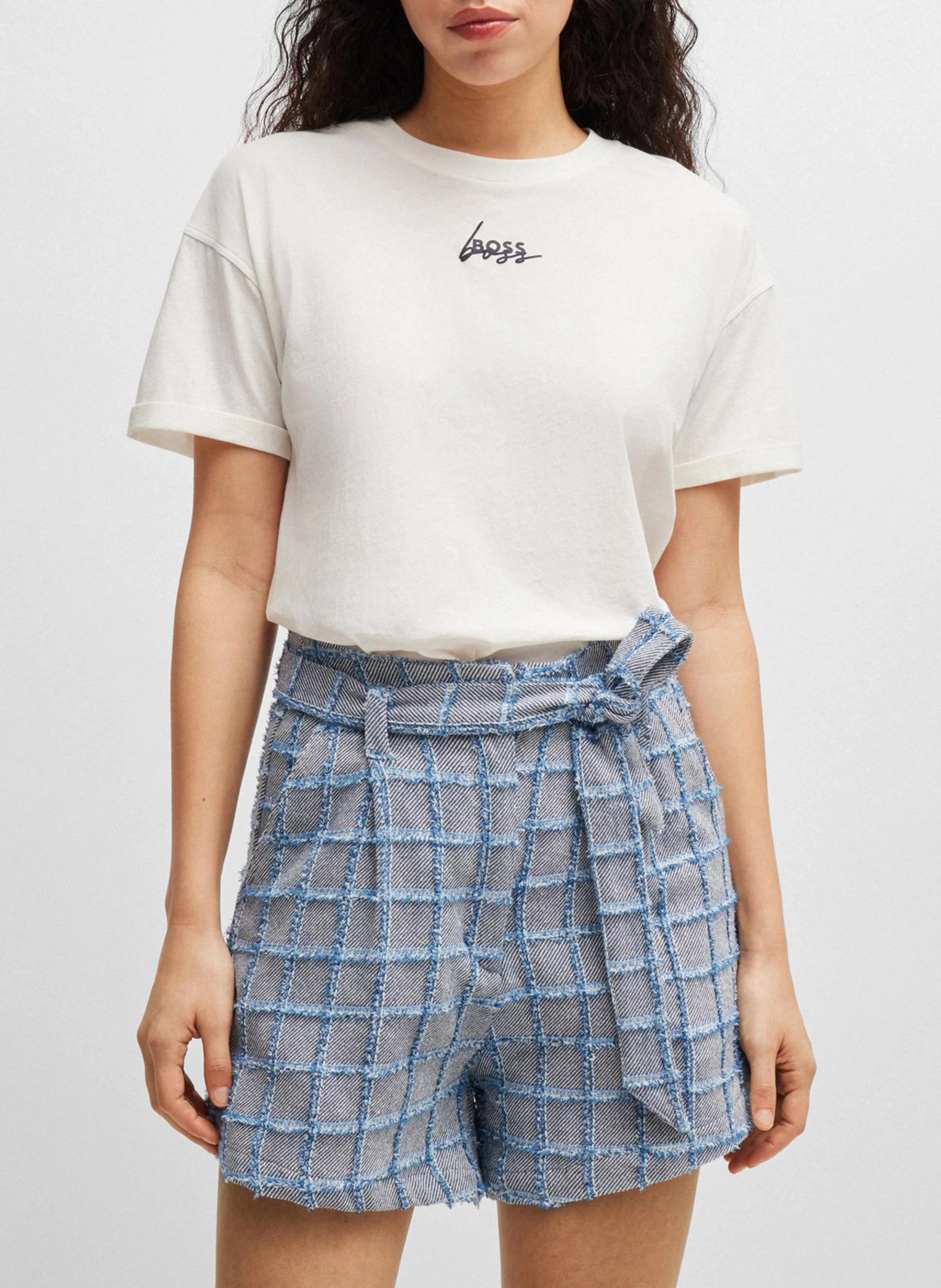 Tee-shirt droit col rond en coton | Beige