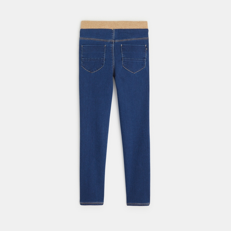 Jean slim à taille côtelée bleu fille