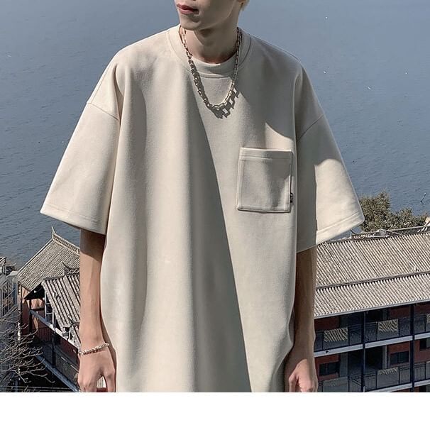 Craltuxe - Oversized T-shirt met ronde hals, elleboogmouwen en zakdetail