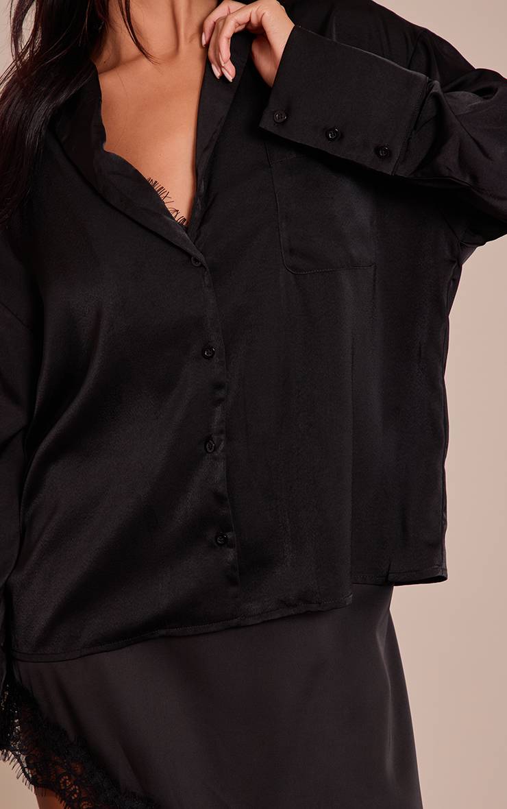 Noir Chemise À Manches Longues En Satin À Pois