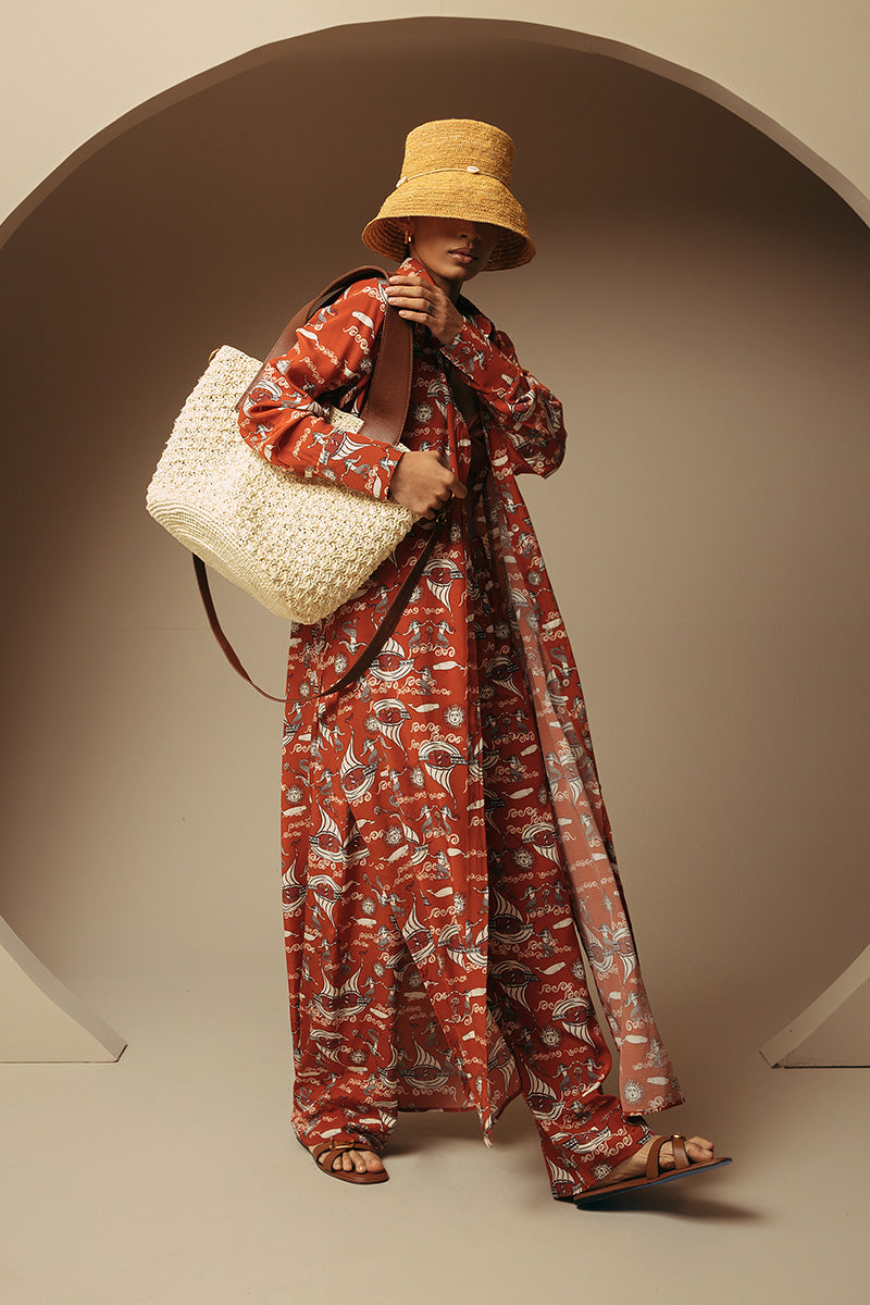 Sac cabas souple maxi à motif coquillages avec anse en cuir