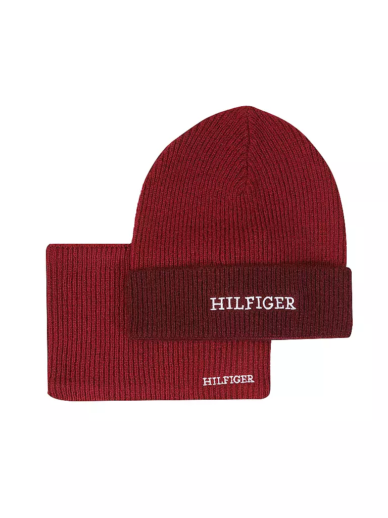TOMMY HILFIGER Kinder Geschenkset Mütze und Snood dunkelrot