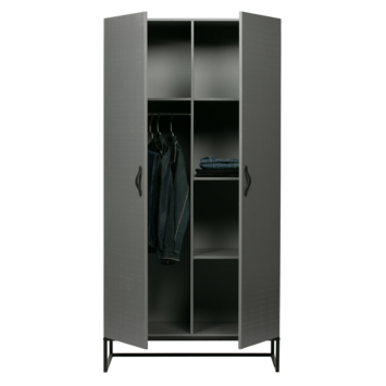 WOOOD kledingkast 2-deurs Morris 2 leemgrijs grenenhout 195 x 100 x 53 cm