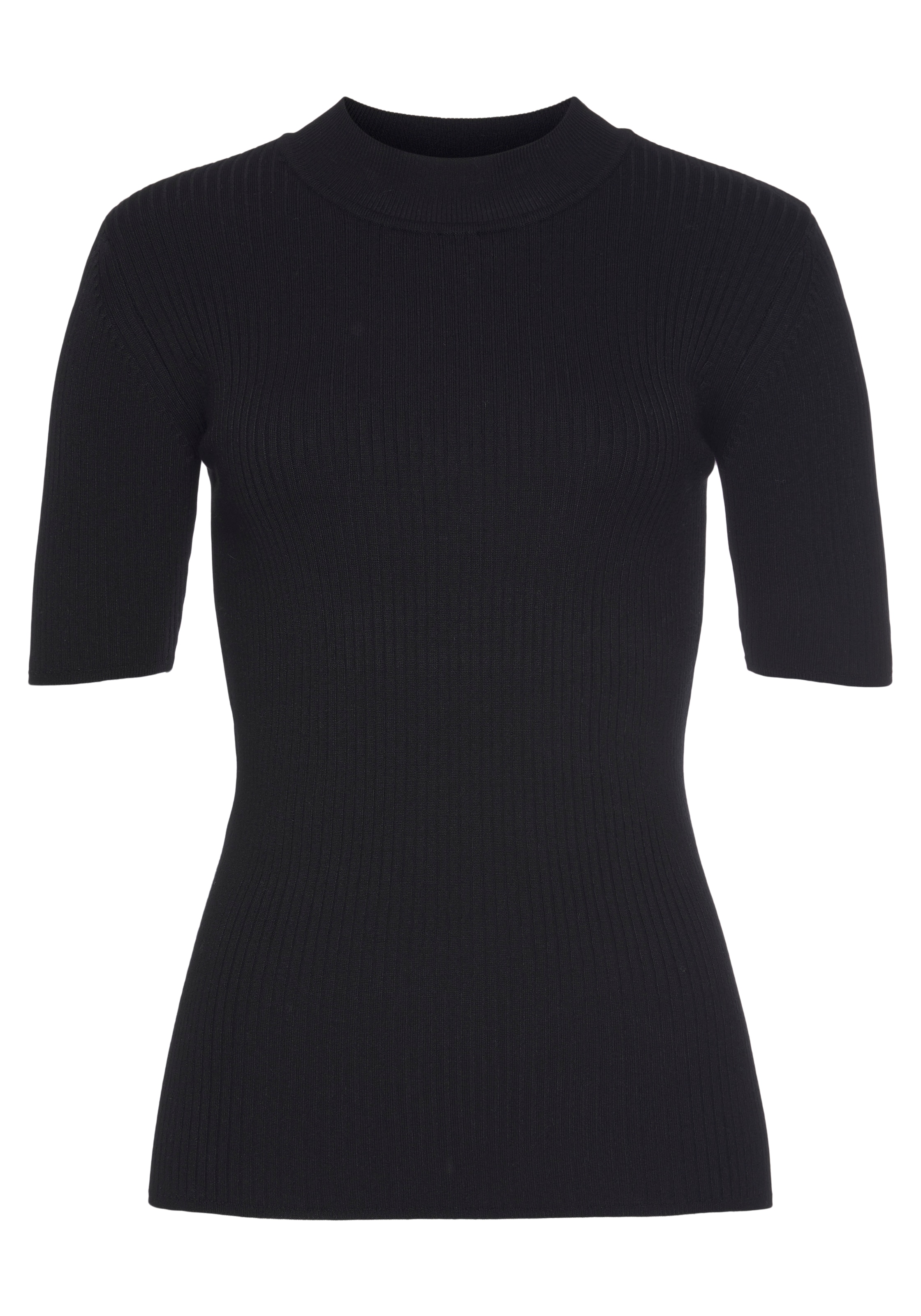 LASCANA Kurzarmpullover , mit Rippstruktur, figurbetonter Strickpullover, Basic