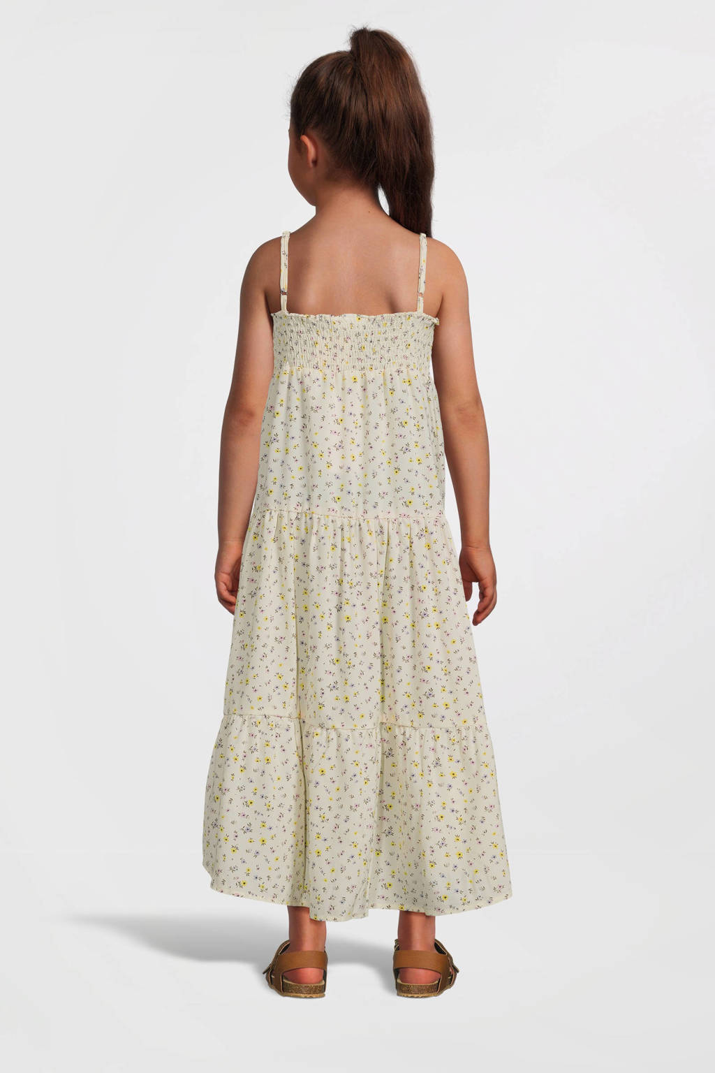 NAME IT maxi jurk NKFVINAYA met all over print en volant zachtgeel/lila