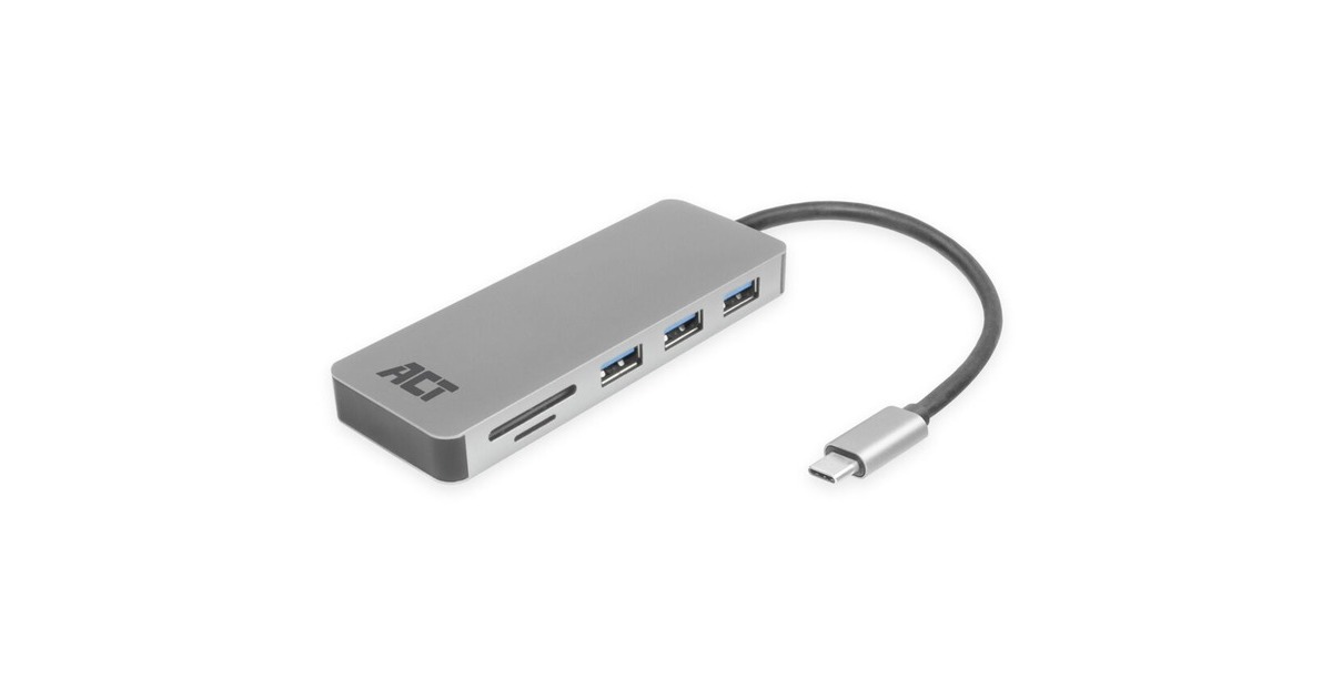 ACT ConnectivityUSB-C hub 3.0, 3x USB-A, cardreader, PD pass-through dockingstation  (Grijs)