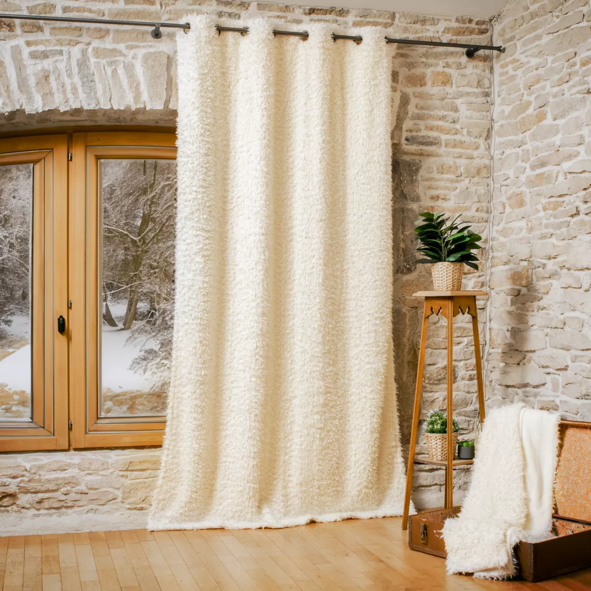 Rideau fausse fourrure (135 x H250 cm) Caline Blanc cassé
