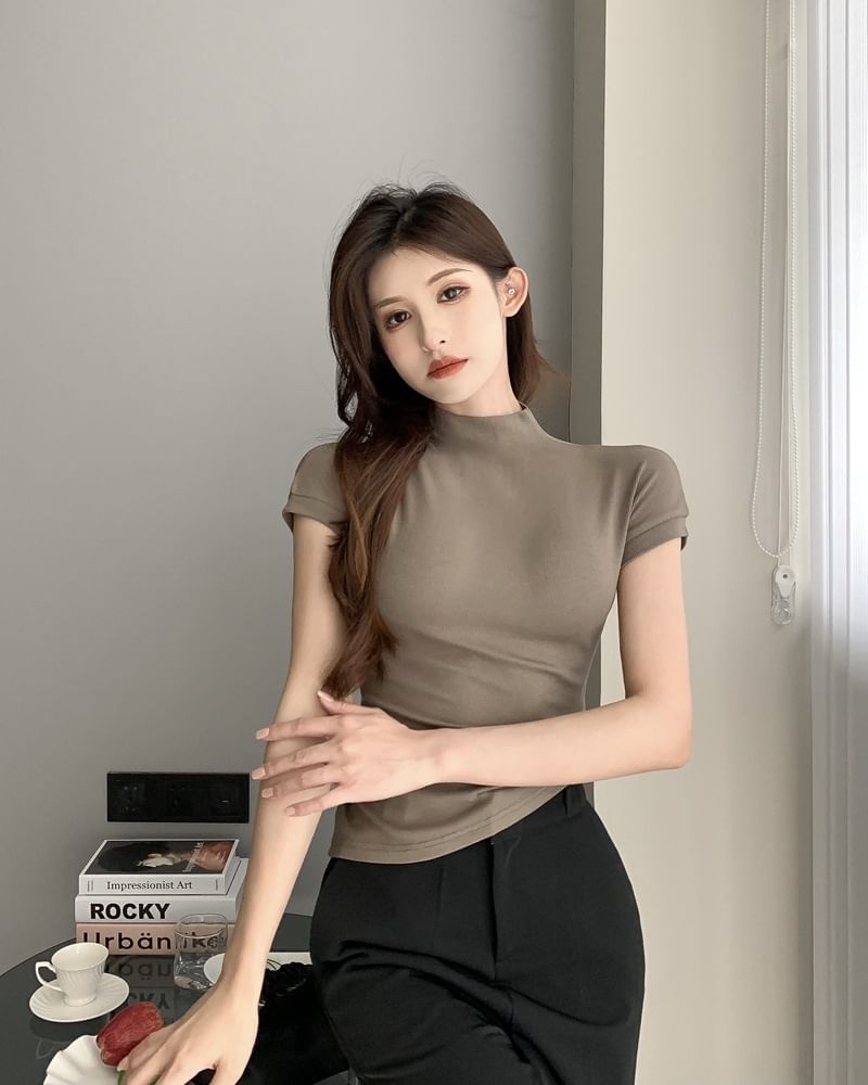 Enpheriado - T-shirt met korte mouwen en mockneck, effen