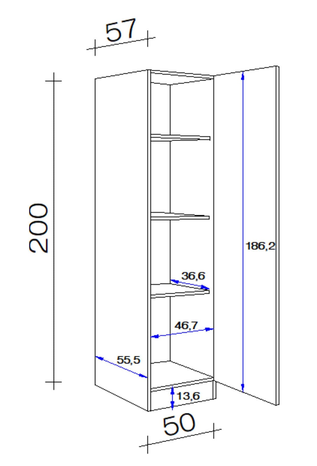 Geschirrschrank Samoa Weiß/Braun 50 x 200 x 57 cm