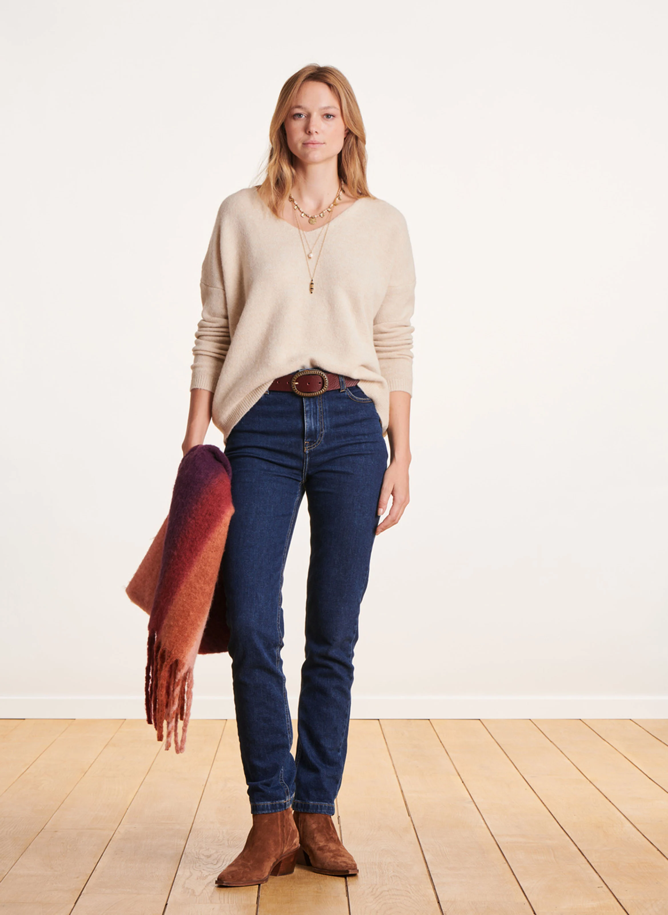 Pull col V| Blanc
