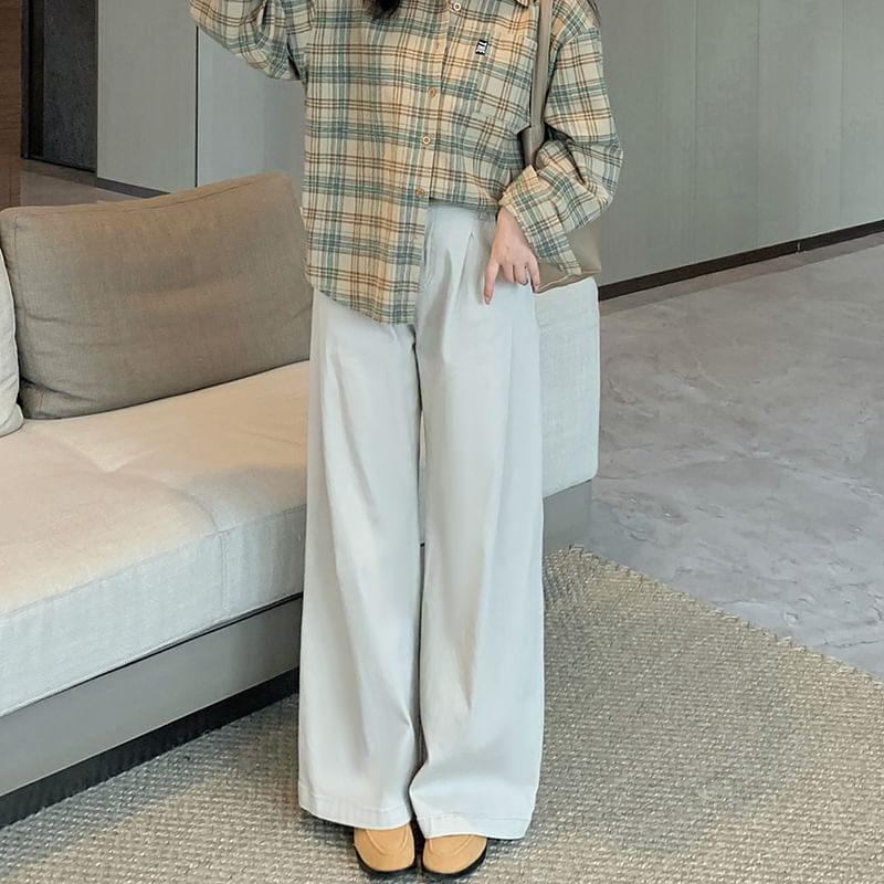 Tripoly - Plus Size High Rise Plain Wide Leg Jeans