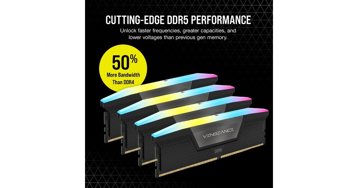 Corsair96 GB DDR5-6000 Quad-Kit werkgeheugen  (Zwart, CMH96GX5M4B6000C30, Vengeance RGB, XMP)