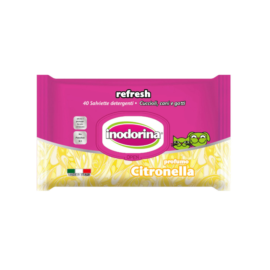Lenços umedecidos Inodorina Refresh Citronela para cães e gatos