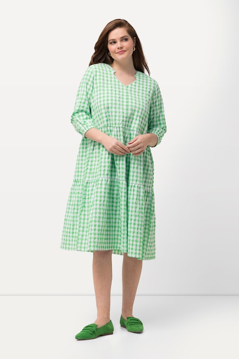 Tunika-Midikleid, Bubble-Qualität, V-Ausschnitt, 3/4-Arm