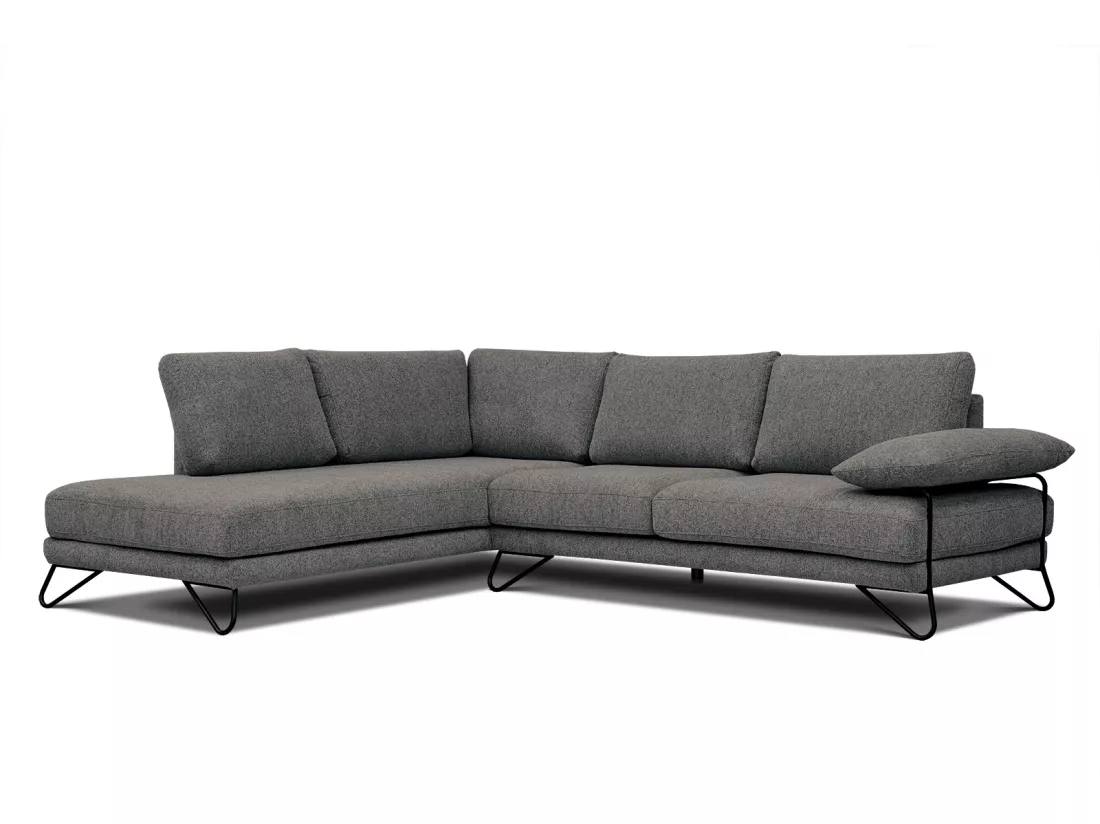 Canapé d'angle gauche 5 places tissu gris - Lori