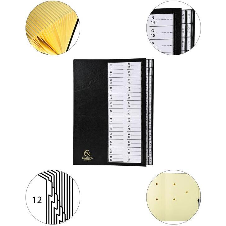 Trieur à onglets cavaliers 26 compartiments Alphanumériques - A4 - Noir