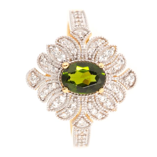 Cocktail-Ring, Chromdiopsid, Zirkon, Silber 925