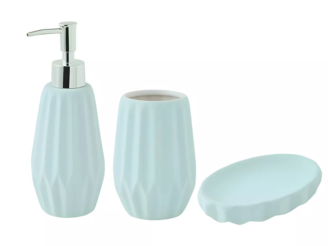 Set de salle de bain 3 pièces 3 pièces en céramique bleu