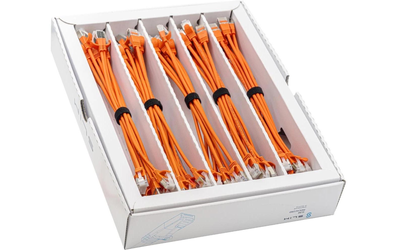 Slimpatchkabel RJ-45, Cat 6A, U/FTP, 0.25 m, Orange,50-Pack<br>SLIM Multipack, 50x 25cm KAT6A Patchkabel, orange