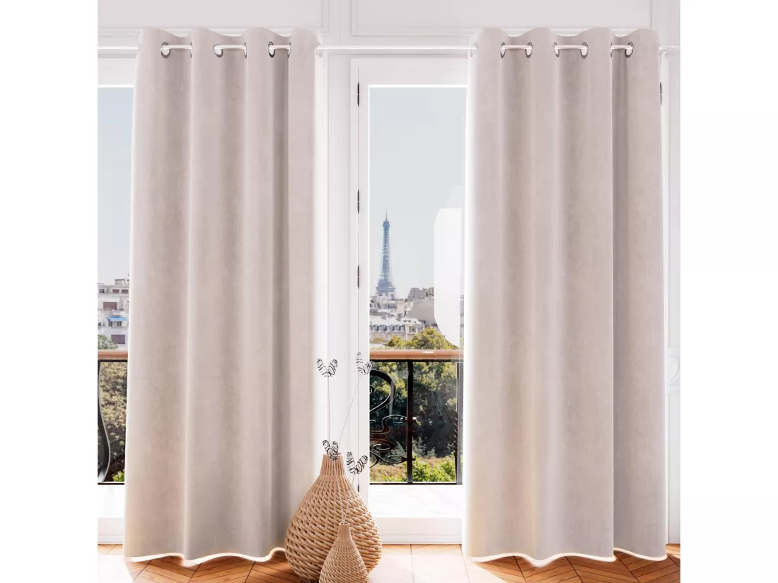 Rideau oeillets en velours VELVET naturel, par Soleil d'ocre