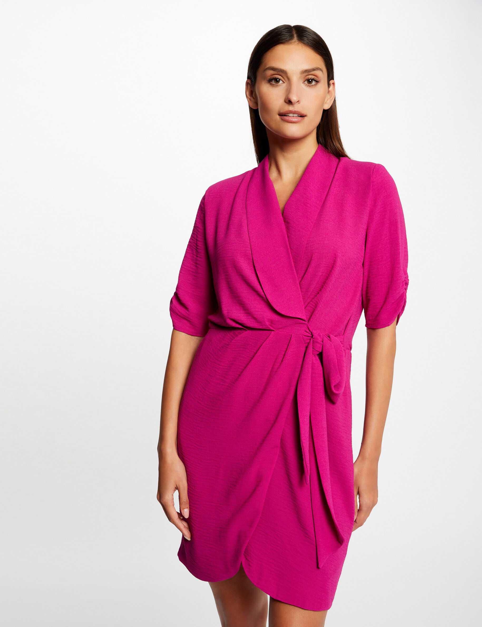 Robe portefeuille manches 3/4 framboise femme - framboise