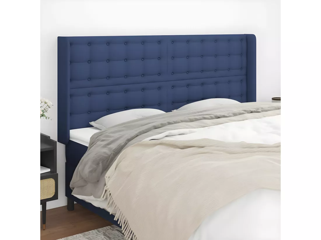 Tête de lit avec oreilles Bleu 183x16x118/128 cm Tissu