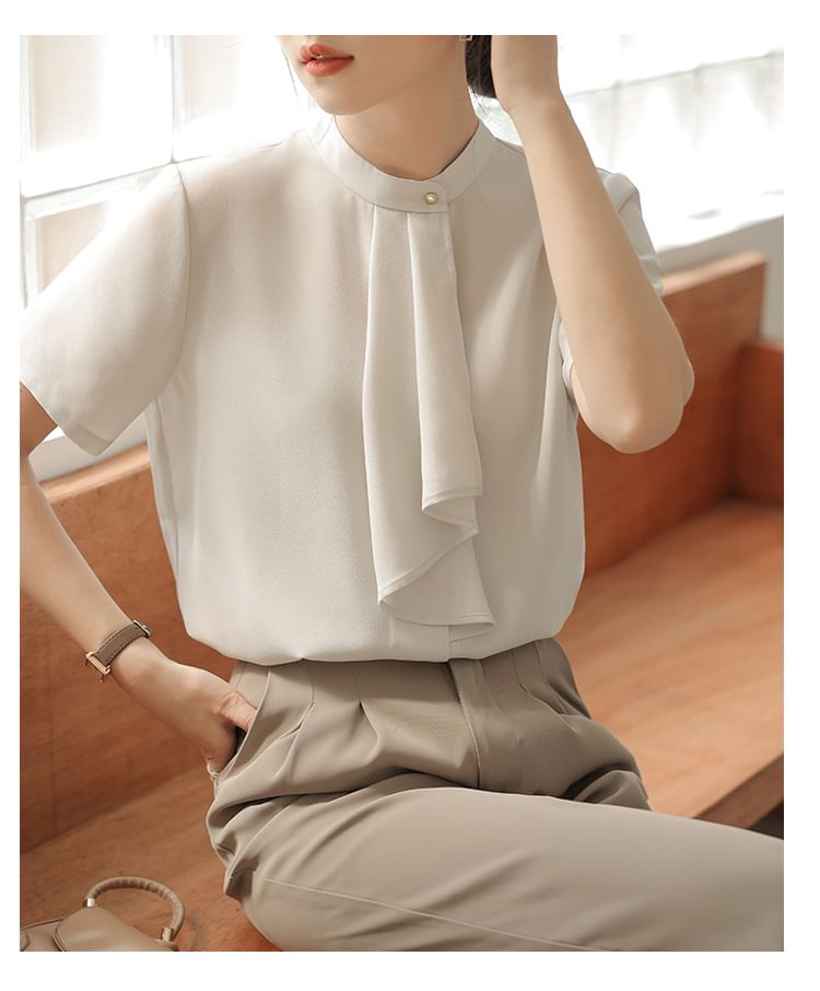 EFO - Blouse met ruches, opstaande kraag en korte mouwen