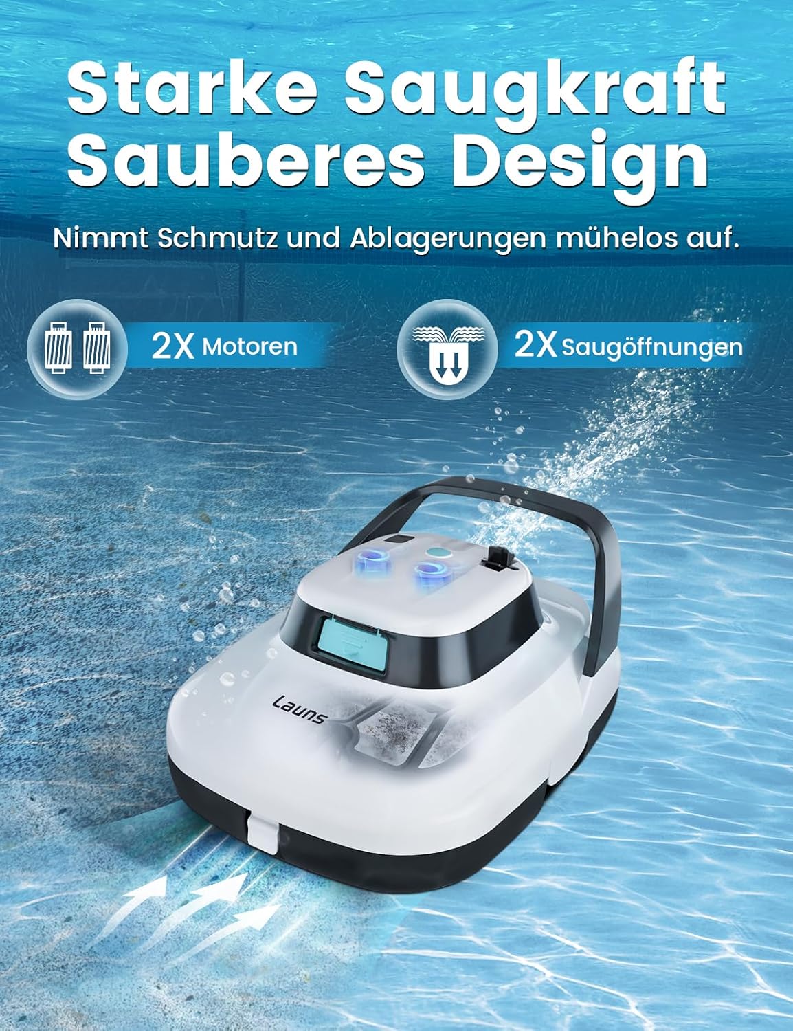 S1 Kabelloser Poolroboter, Dual-Motoren & Sauganschlüsse, automatischer Poolsaugroboter hält bis zu 90 Minuten, selbstparkend, ideal für oberirdische Pools (neu)