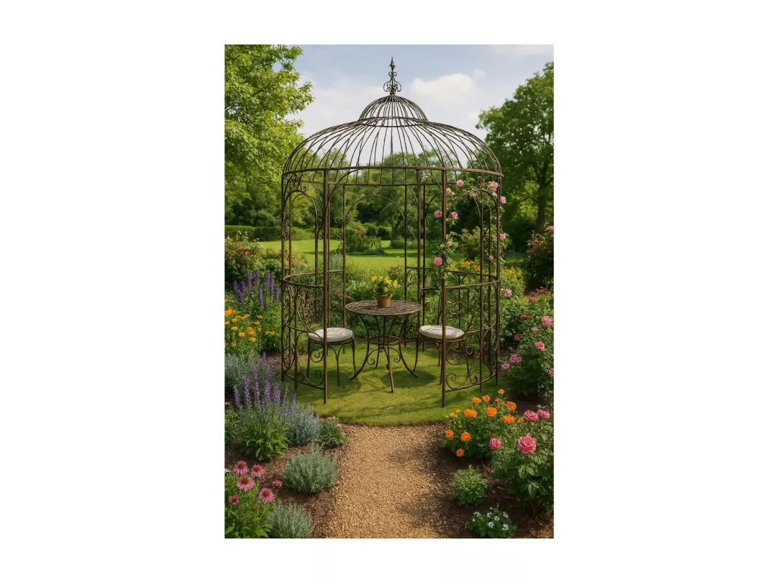 Gloriette pergola tonnelle kiosque abri jardin fer marron 300x368 cm