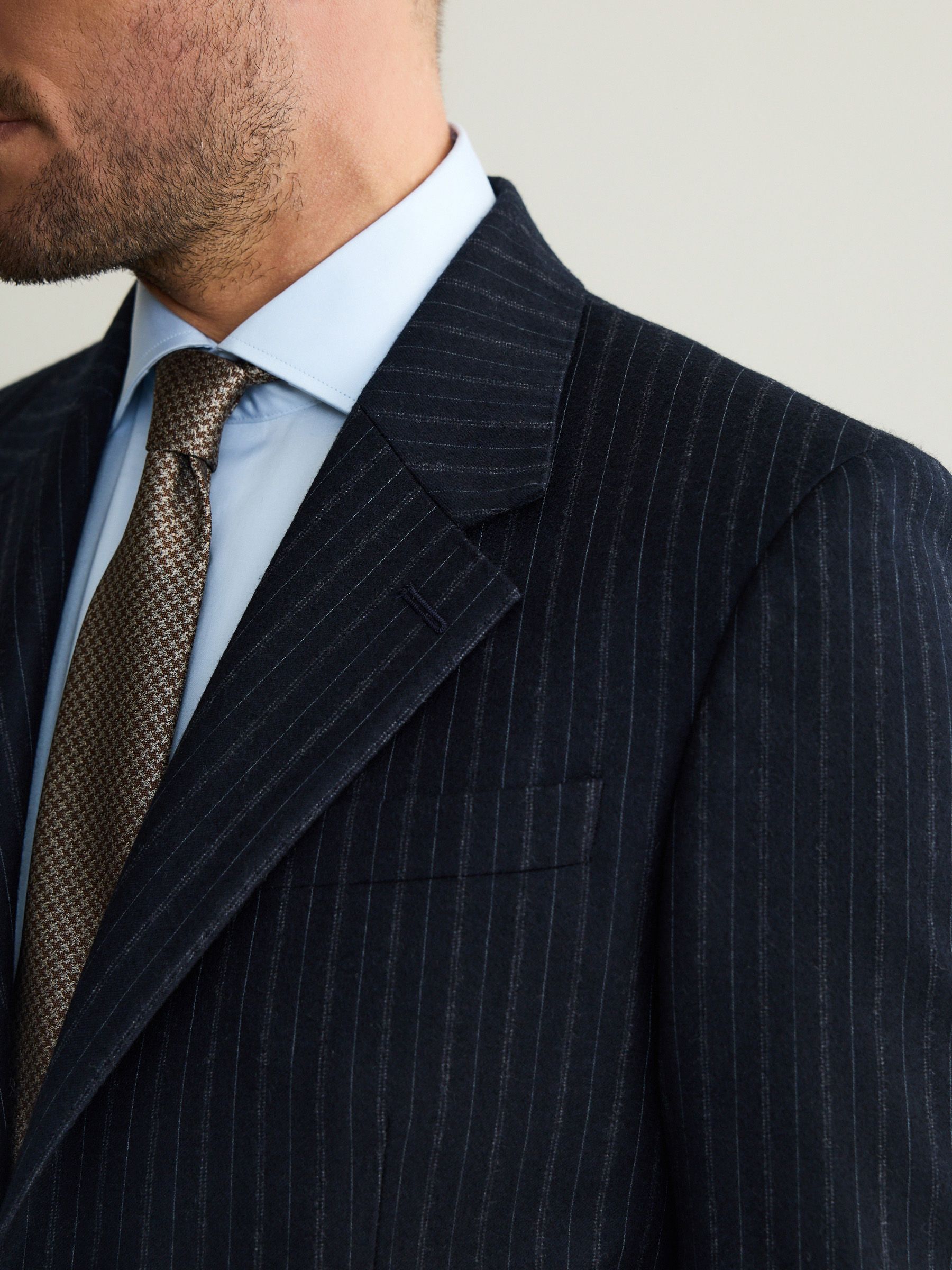 Marineblauw - Signature Stripe Empire Mills British 100% Wool Suit Jacket