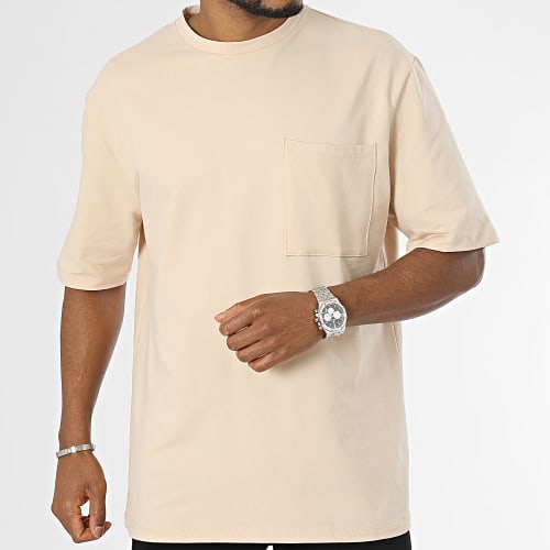 Tee Shirt Oversize Large A Poche Poitrine Beige