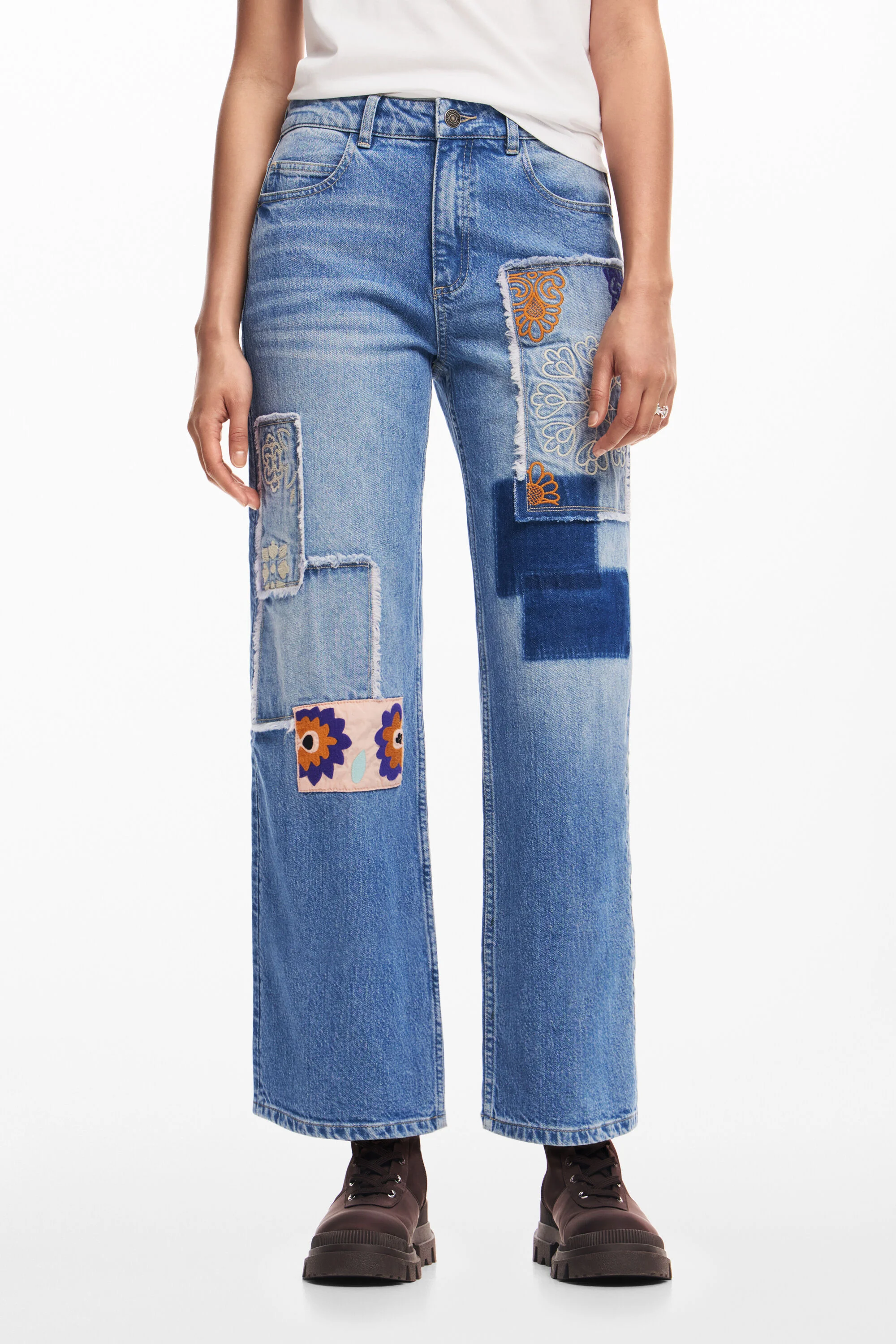 calça jeans patchwork