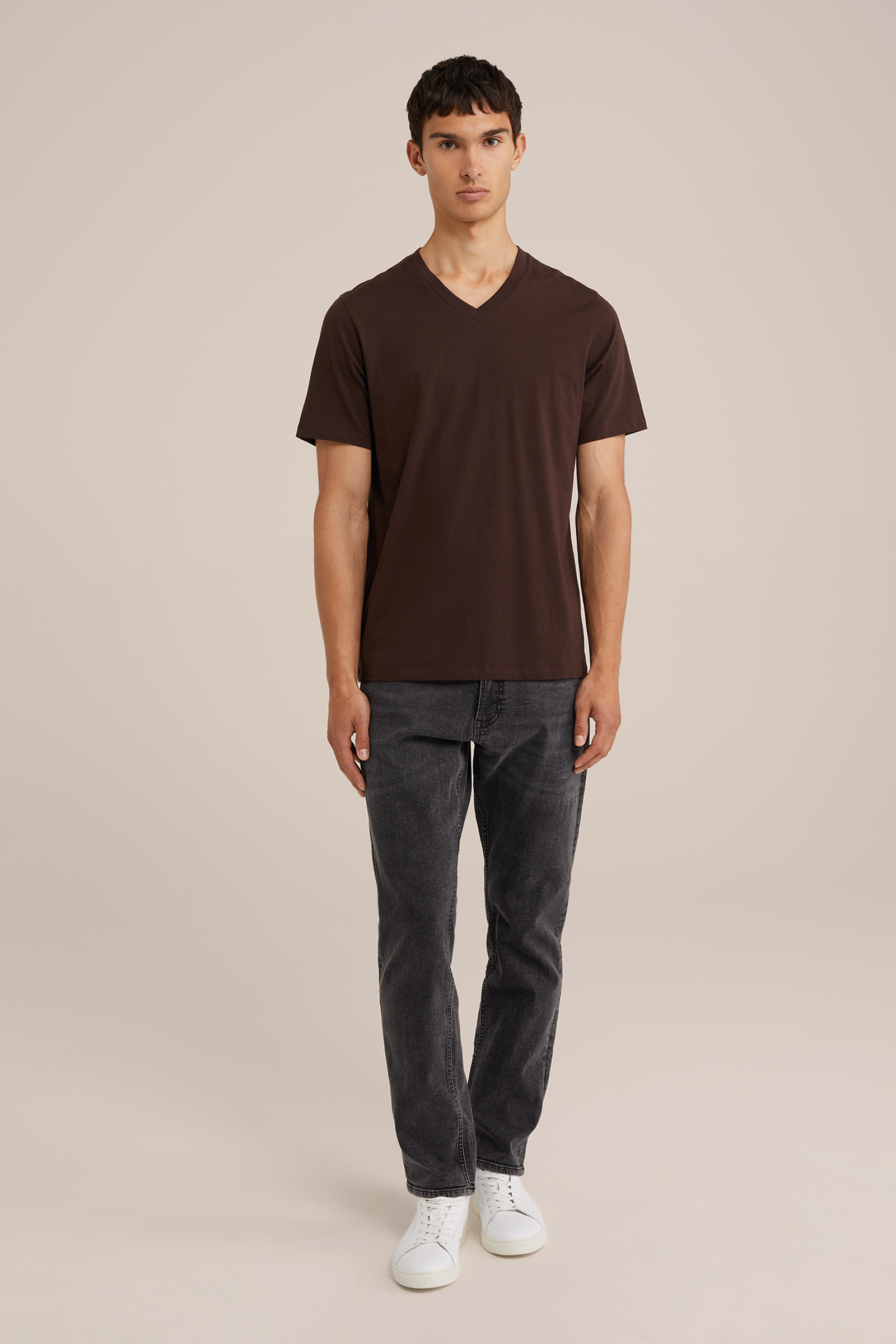 T-shirt van 100% katoen WE Fashion Donkerbruin