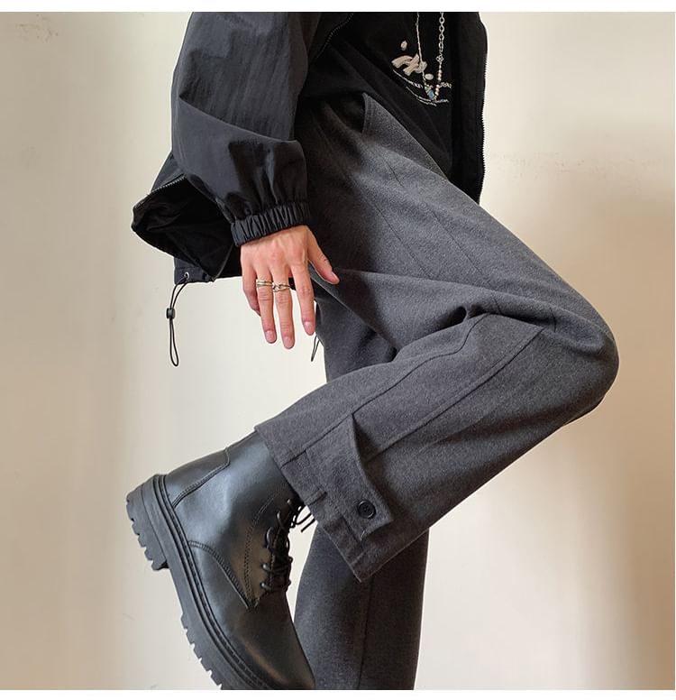 FOEV - Rechte cropped broek met trekkoord in de taille