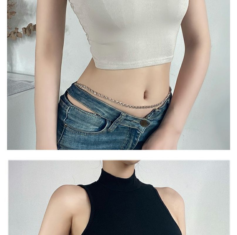 Hevnir - Tanktop met lage hals en effen crop top