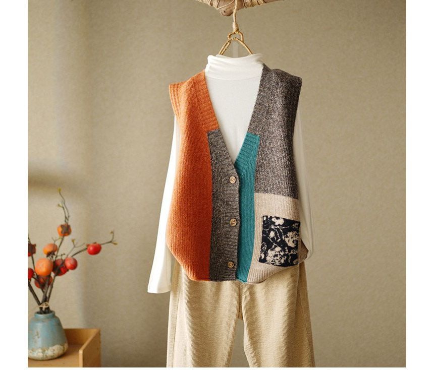 Beaustreet - V-hals colorblock trui met knoopjes